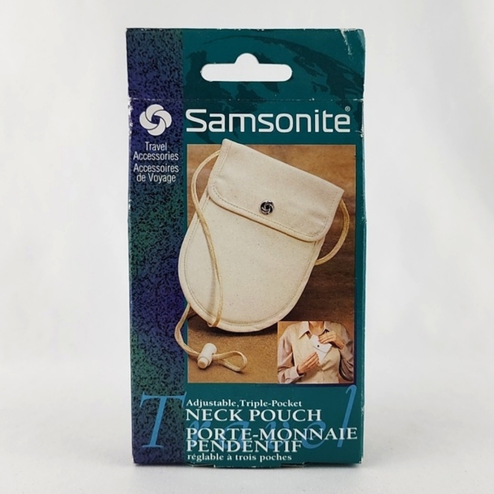 Samsonite Adjustable Triple Pocket Neck Pouch Beige Travel Accessories
